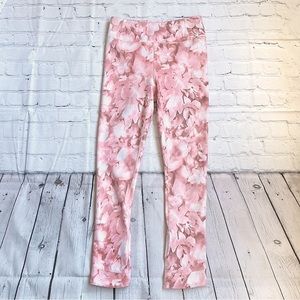 HARMONY BALANCE Pink White Watercolor Print Floral Sporty Leggings EUC Size S